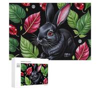 Jigsaw Puzzles for Adults 300 PCS Glamorous Black Bunny with Jewels Jigsaw Relaxing Games Analysis And Logic Unique Birthday And Xmas Gifts 300 PCS