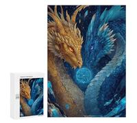 Jigsaw Puzzles for Adults 300 PCS Golden And Blue Dragons Artwork Jigsaw Puzzles for Teenagers Improve Memory Train Your Brain And Hands Stress Reduction Gifts 300 PCS