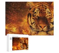 Jigsaw Puzzles for Adults 300 PCS Golden Tiger Amidst Flames Puzzle for Adults Relax Games Difficult Hard Gifts for Friends And Family 300 PCS