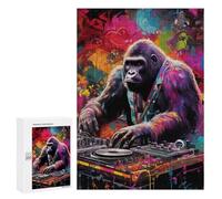Jigsaw Puzzles for Adults 300 PCS Gorilla DJing in Colorful Style Jigsaw Relaxing Games Analysis And Logic Unique Birthday And Xmas Gifts 300 PCS