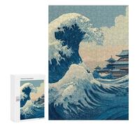 Jigsaw Puzzles for Adults 300 PCS Great Wave with Traditional Architecture Jigsaw Puzzles for Teenagers Improve Memory Train Your Brain And Hands Stress Reduction Gifts 300 PCS