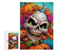 Jigsaw Puzzles for Adults 300 PCS Halloween Skull with Pumpkins Puzzles for Teenagers Precision Cutting Difficult And Challenge Birthday And Unique Gifts 300 PCS