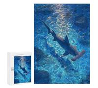 Jigsaw Puzzles for Adults 300 PCS Hammerhead Shark in Clear Blue Water Puzzle for Adults Hands-on Game Wall Decoration Fun Activities at Home 300 PCS
