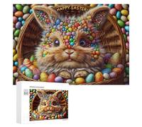 Jigsaw Puzzles for Adults 300 PCS Happy Easter Basket with Bunny Jigsaw Relaxing Games Analysis And Logic Unique Birthday And Xmas Gifts 300 PCS