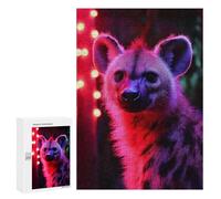Jigsaw Puzzles for Adults 300 PCS Hyena Portrait with Red And Blue Lighting Puzzle For Teenagerss But Fun And Humorous Wishlist with Santa Claus Unique Birthday And Xmas Gifts 300 PCS
