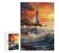 Jigsaw Puzzles for Adults 300 PCS Lighthouse Sunset Ocean Waves Puzzles for Teenagers Precision Cutting Difficult And Challenge Birthday And Unique Gifts 300 PCS