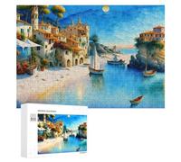 Jigsaw Puzzles for Adults 300 PCS Medieval Coastal Village Scene Puzzle for Adults Relax Games Difficult Hard Gifts for Friends And Family 300 PCS