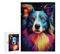 Jigsaw Puzzles for Adults 300 PCS Neon Border Collie Adult Jigsaw Puzzle Family Game Presents for Women Birthday Present, Gifts, 300 PCS