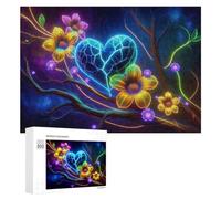 Jigsaw Puzzles for Adults 300 PCS Neon Flowers Heart Artwork Jigsaw Relaxing Games Analysis And Logic Unique Birthday And Xmas Gifts 300 PCS