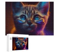 Jigsaw Puzzles for Adults 300 PCS Neon Kitten Gazing Jigsaws for Adults Fun Games Perfect Decoration Challenging To Complete 300 PCS