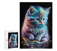 Jigsaw Puzzles for Adults 300 PCS Neon Kitten Glow Art Jigsaws for Adults Family Games Stress Reliever Birthday Present, Gifts, 300 PCS