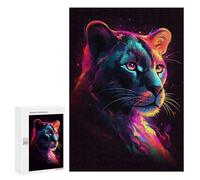 Jigsaw Puzzles for Adults 300 PCS Neon Panther Portrait -2 Adult Puzzles Brain Teaser Game Presents for Women Gifts for Friends And Family 300 PCS