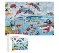 Jigsaw Puzzles for Adults 300 PCS Ocean Adventure with Dolphins And Sharks Jigsaws for Adults Fun Games Perfect Decoration Challenging To Complete 300 PCS