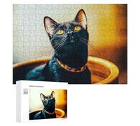 Jigsaw Puzzles for Adults 300 PCS Painted Black Cat with Glowing Eyes Puzzle for Adults Relax Games Difficult Hard Gifts for Friends And Family 300 PCS