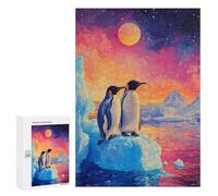 Jigsaw Puzzles for Adults 300 PCS Penguins on Iceberg Under Colorful Sky Adult Jigsaw Puzzle Relax Games Wall Decoration Gifts for Friends And Family 300 PCS