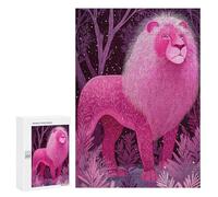 Jigsaw Puzzles for Adults 300 PCS Pink Lion in A Forest Illustration Puzzle For Teenagerss But Fun And Humorous Wishlist with Santa Claus Unique Birthday And Xmas Gifts 300 PCS
