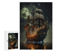 Jigsaw Puzzles for Adults 300 PCS Pirate Ship Under Full Moon -4 Jigsaw Puzzle Family Game But Fun And Humorous Birthday Present, Gifts, 300 PCS