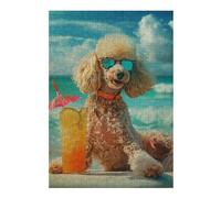 Jigsaw Puzzles for Adults 300 PCS Poodle Cocktail Beach Sun Jigsaw Puzzle Toy Wall Decor Analysis And Logic Challenging To Complete 300 PCS