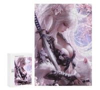 Jigsaw Puzzles for Adults 300 PCS Samurai Beauty with Sakura Cat Puzzles for Teenagers Precision Cutting Difficult And Challenge Birthday And Unique Gifts 300 PCS