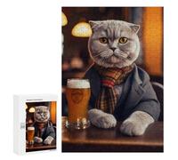 Jigsaw Puzzles for Adults 300 PCS Scottish Fold Cat in Pub Adult Puzzles Brain Teaser Game Presents for Women Gifts for Friends And Family 300 PCS