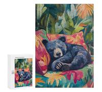 Jigsaw Puzzles for Adults 300 PCS Sleeping Bear in Tropical Paradise Adult Puzzles Family Games Home Decoration Gifts for Friends And Family 300 PCS