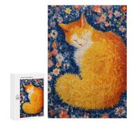 Jigsaw Puzzles for Adults 300 PCS Sleeping Orange Cat Painting Jigsaw Puzzles for Teenagers Improve Memory Train Your Brain And Hands Stress Reduction Gifts 300 PCS