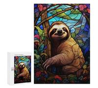Jigsaw Puzzles for Adults 300 PCS Sloth Stained Glass WIndow Jigsaws for Adults Relax Games Presents for Women Gifts for Friends And Family 300 PCS