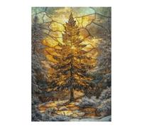 Jigsaw Puzzles for Adults 300 PCS Stained Glass Pine Tree Jigsaw Puzzle Toy Wall Decor Analysis And Logic Challenging To Complete 300 PCS