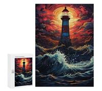 Jigsaw Puzzles for Adults 300 PCS Stormy Lighthouse at Sunset Puzzles for Teenagers Precision Cutting Difficult And Challenge Birthday And Unique Gifts 300 PCS