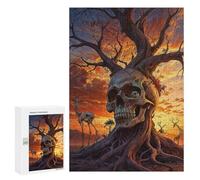 Jigsaw Puzzles for Adults 300 PCS Surreal Sunset Skull Tree Jigsaws for Adults Relax Games Presents for Women Gifts for Friends And Family 300 PCS