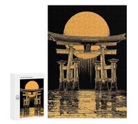 Jigsaw Puzzles for Adults 300 PCS Torii Gate with Rising Sun Illustration Adult Jigsaw Puzzle Relax Games Wall Decoration Gifts for Friends And Family 300 PCS