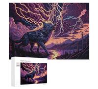 Jigsaw Puzzles for Adults 300 PCS Wolf Howling at Lightning Storm Teenagers Puzzles DIY Toys Home Decoration Unique Birthday And Xmas Gifts 300 PCS