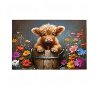 Jigsaw Puzzles for Adults 300 Piece Highland Cattle Large Puzzle Flower, Difficult Challenging Family Games for The Whole for Women, Wooden Jigsaws with Gift Box Packaging, Room Decor 38x26cm D-15