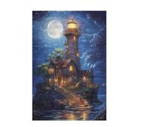 Jigsaw Puzzles for Adults 300 Piece Moon Large Puzzle Lighthouse, Difficult Challenging Family Games for The Whole for Women, Wooden Jigsaws with Gift Box Packaging, Gifts for Women 38x26cm D-1008
