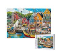 Jigsaw Puzzles for Adults 300 Piece Seaside Jigsaw Puzzles for Adults with Gift Box 40x28 cm, Wooden Puzzle Small Town Challenging Puzzle Games Home Decoration, for The Whole Family,p243t