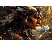 Jigsaw Puzzles for Adults 3000 Indians 3000 Piece Jigsaw Puzzles for Adults, Challenging Puzzle Educational Game for The Whole for Women Gifts for Men Wall Art Room Decor Wolf 48x32 in RXPT-6259