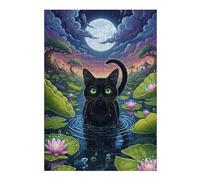 Jigsaw Puzzles for Adults 38x26cm/1000pcs Black Cat in Lily Pond Puzzle for Adults Relaxing Games Stress Reliever Help The Brain Exercise 38x26cm/1000pcs