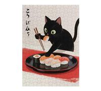 Jigsaw Puzzles for Adults 38x26cm/1000pcs Black Cat Sushi Puzzle for Adults Relaxing Games Perfect Decoration for Birthday, Chrismas 38x26cm/1000pcs