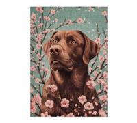 Jigsaw Puzzles for Adults 38x26cm/1000pcs Chocolate Labrador with Cherry Blossoms Labrador Floral Wall Art Adult Jigsaw Puzzle Relaxing Games Analysis And Logic Fun Activities at Home 38x26cm/1000pcs