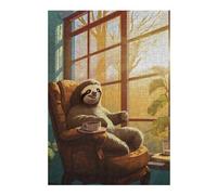 Jigsaw Puzzles for Adults 38x26cm/1000pcs Cute Sloth Coffee Morning Puzzle for Adults Relaxing Games Stress Reliever Help The Brain Exercise 38x26cm/1000pcs