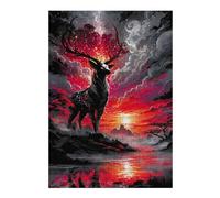 Jigsaw Puzzles for Adults 38x26cm/1000pcs Mystical Deer in Red Landscape Puzzle for Adults Relaxing Games Stress Reliever Help The Brain Exercise 38x26cm/1000pcs