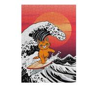 Jigsaw Puzzles for Adults 38x26cm/1000pcs Orange Cat Surfing Giant Wave Adult Jigsaw Puzzle Brain Teaser Game A Work of Art Challenging To Complete 38x26cm/1000pcs