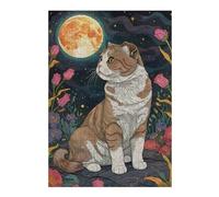 Jigsaw Puzzles for Adults 38x26cm/1000pcs Scottish Fold Cat Under The Moon Puzzle for Adults Relaxing Games Perfect Decoration for Birthday, Chrismas 38x26cm/1000pcs