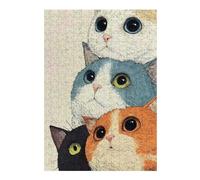 Jigsaw Puzzles for Adults 38x26cm/1000pcs Stack of Four Cute Cats Illustration Puzzle for Adults Relaxing Games Stress Reliever Help The Brain Exercise 38x26cm/1000pcs