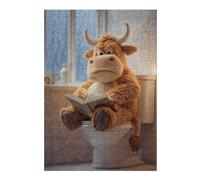 Jigsaw Puzzles for Adults 38x26cm/1000pcs Stuffed Bull Reading on Toilet Jigsaw Puzzle Toy Wall Decor Difficult Challenge Deal As Gifts for The Whole Family 38x26cm/1000pcs