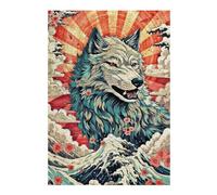 Jigsaw Puzzles for Adults 38x26cm/1000pcs Wolf Japan Wave Retro Jigsaw Puzzle Toy Wall Decor Difficult Challenge Deal As Gifts for The Whole Family 38x26cm/1000pcs