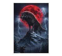 Jigsaw Puzzles for Adults 38x26cm/1000pcs Wolf on Mountain with Red Moon Puzzle for Adults Relax Games Difficult Hard Gifts for Friends And Family 38x26cm/1000pcs