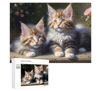 Jigsaw Puzzles for Adults 500 PCS Adorable Maine Coon Kittens Puzzle for Adults Relax Games Difficult Hard Gifts for Friends And Family 500 PCS