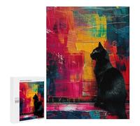 Jigsaw Puzzles for Adults 500 PCS Black Cat on Abstract Background Adult Puzzles Brain Teaser Game Presents for Women Gifts for Friends And Family 500 PCS