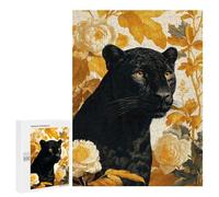 Jigsaw Puzzles for Adults 500 PCS Black Panther with Floral Background Adult Puzzles Brain Teaser Game Presents for Women Gifts for Friends And Family 500 PCS
